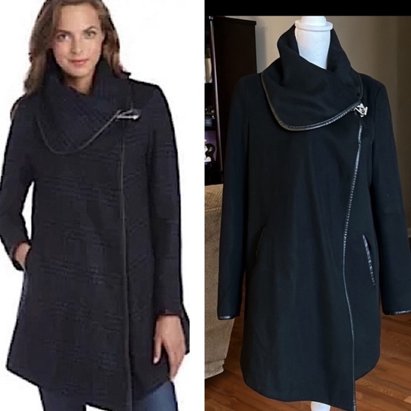 Betsey Johnson Coat wool blend black Turnlock button closure front drape size M - Picture 1 of 16